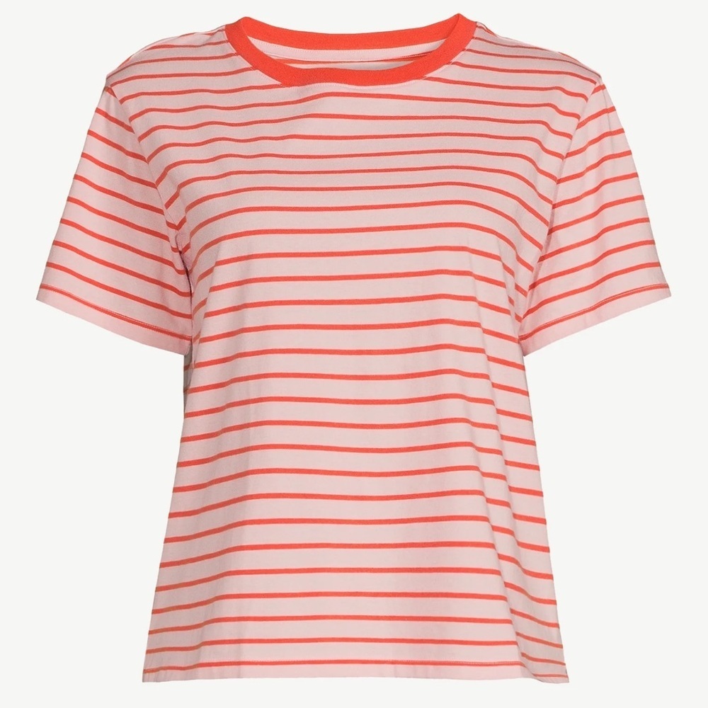 Free Assembly Pink and Orange Striped Boxy Tee Large